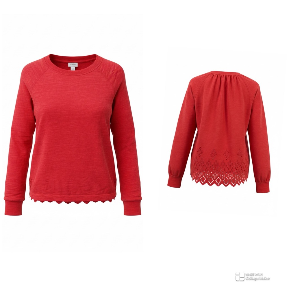 NWT J.Crew Eyelet Back Raglan Sweatshirt in Red XXS